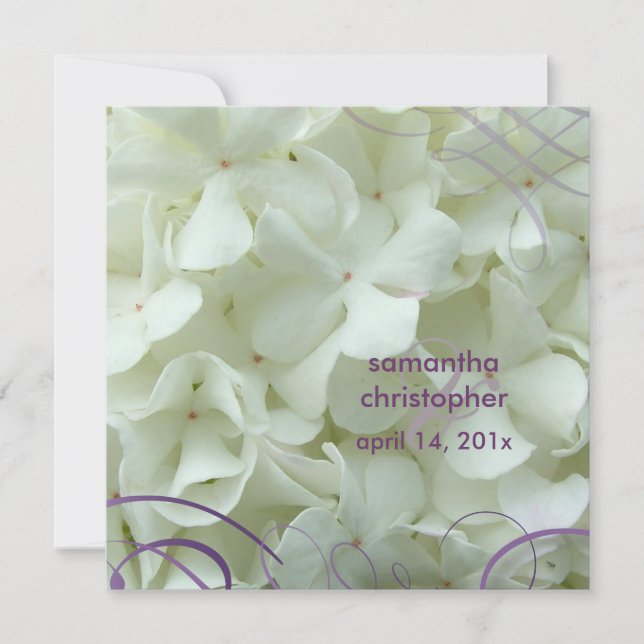 Invitaciones de boda románticas/hortensias blancas (Anverso)