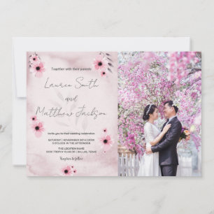 Invitaciones de boda rosada con foto