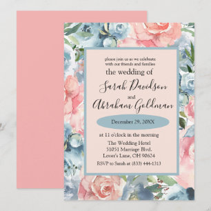 Invitaciones de Boda - Rosas Florales Azules Polvo