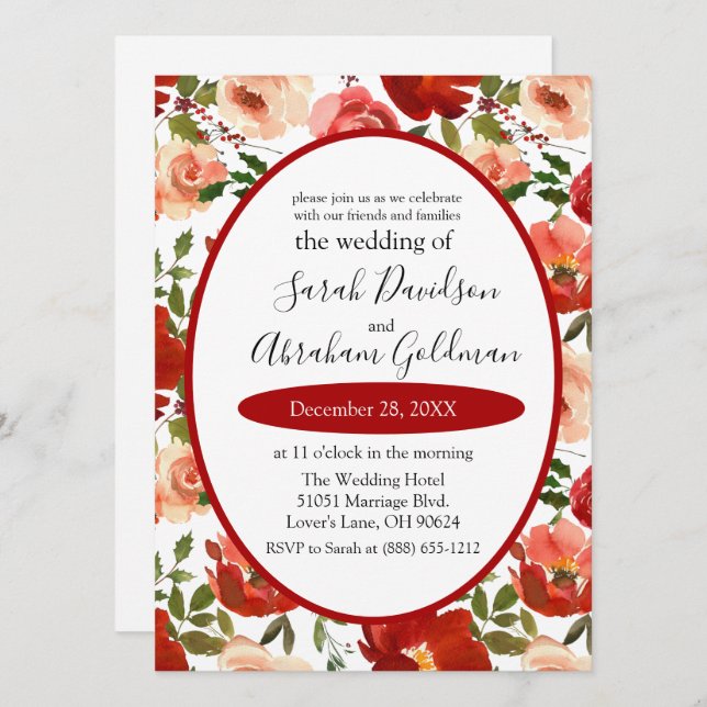 Invitaciones de Boda - Rosas Florales Rojas (Anverso / Reverso)