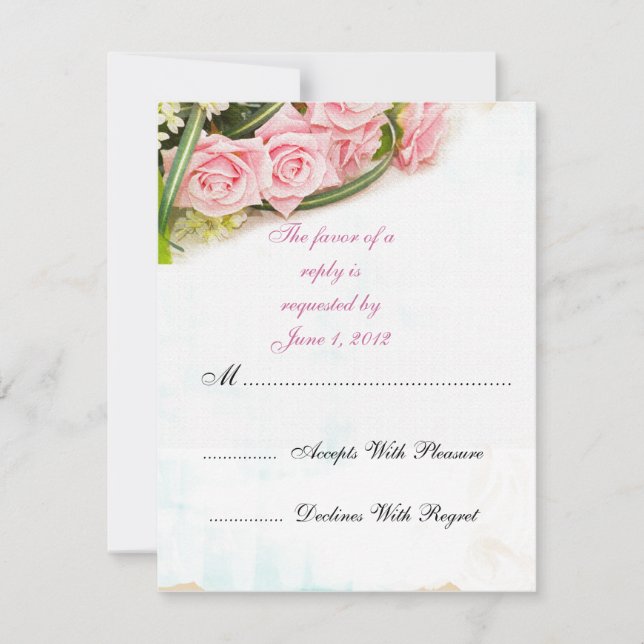 invitaciones de boda rosas rosadas RSVP (Anverso)