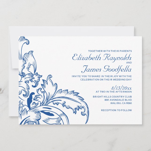 Invitaciones de boda Royal Blue Flourish (Anverso)