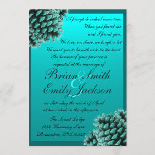 Invitaciones de boda rústicas al cono de pino azul