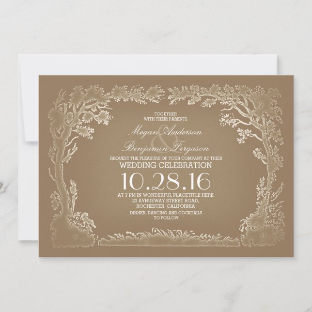 invitaciones de boda rústicas antiguas para pareja (Anverso)