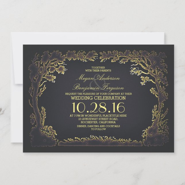 invitaciones de boda rústicas antiguas para pareja (Anverso)