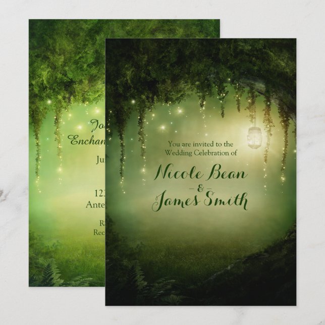 Invitaciones de Boda Rústicas Bosque Encantado (Anverso / Reverso)