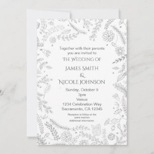 Invitaciones de boda rústicas con hojas florales p