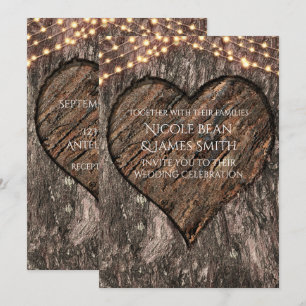 Invitaciones de boda rústicas con tronco de árbol 