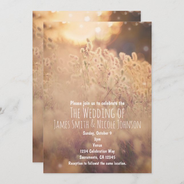 Invitaciones de boda rústicas de campo de flores (Anverso / Reverso)