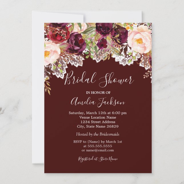 Invitaciones de boda rústicas de encaje floral de  (Anverso)