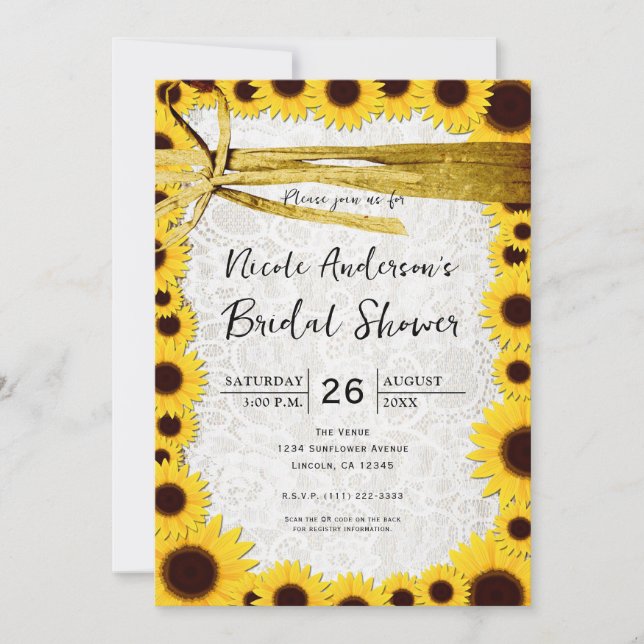 Invitaciones de boda rústicas de girasoles con cue (Anverso)
