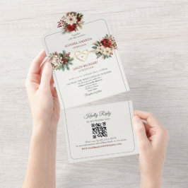 Invitaciones de Boda Rusticas de Pino Verde Rojo