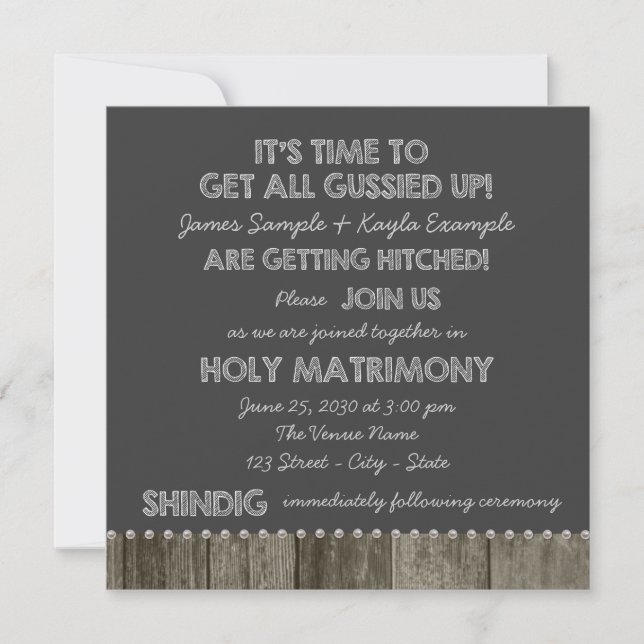 Invitaciones de boda rústicas de pizarra para pale (Anverso)
