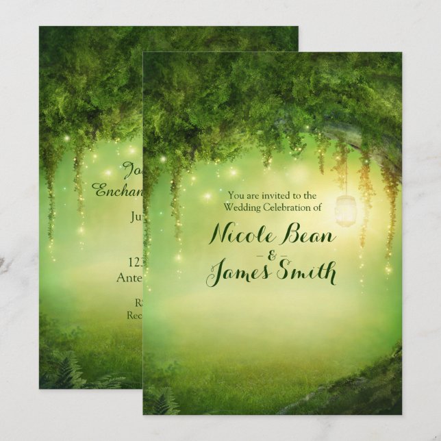 Invitaciones de boda rústicas del bosque encantado (Anverso / Reverso)