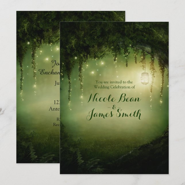 Invitaciones de boda rústicas del bosque encantado (Anverso / Reverso)