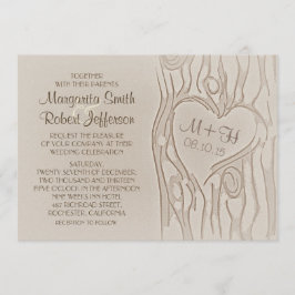 invitaciones de boda rústicas en árbol tallado