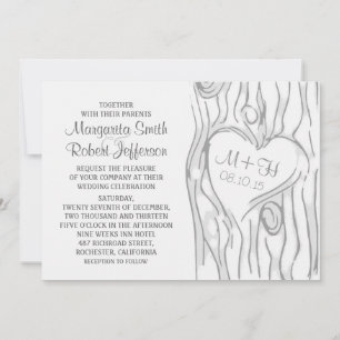 invitaciones de boda rústicas en árbol tallado