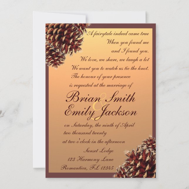 Invitaciones de boda rusticas para el otoño con pi (Anverso)
