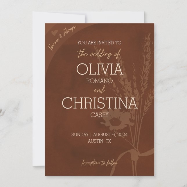 Invitaciones de Boda Rústicas para Siempre, Marrón (Anverso)