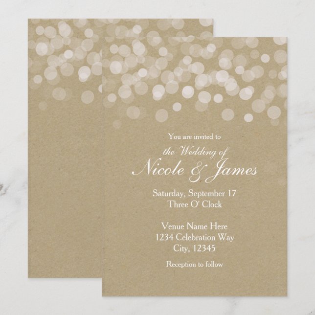 Invitaciones de boda rústicas sencillas de papel m (Anverso / Reverso)