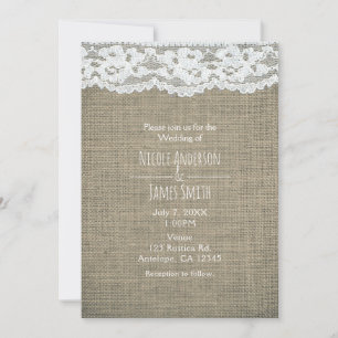 Invitaciones de Boda Rústicas Simples Burlap & Lac
