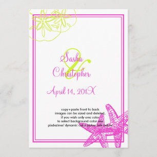 Invitaciones de boda Sand+Sea/lima verde+fucsia