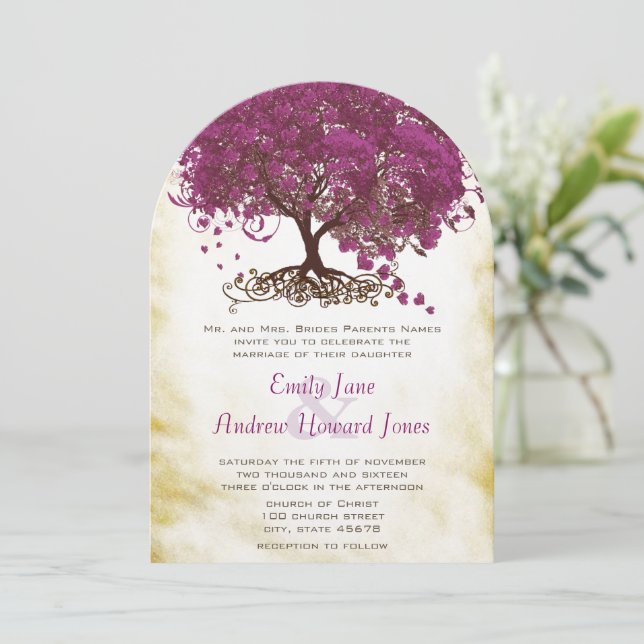 Invitaciones de boda Sangria Heart Leaf Tree (Anverso de pie)