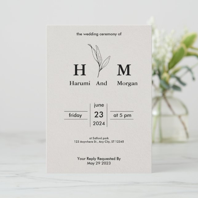 invitaciones de boda sencillas y asequibles (Anverso de pie)