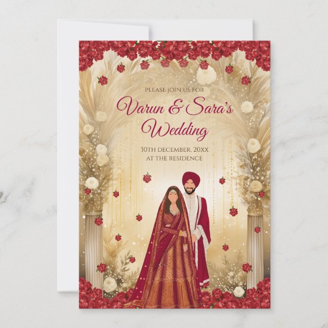 Invitaciones de boda Sikh Tarjetas de boda punjabi (Anverso)