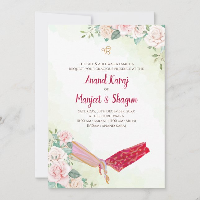 invitaciones de boda Sikh y tarjetas de Anand Kara (Anverso)