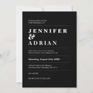 Invitaciones de boda simples modernas negras mínim