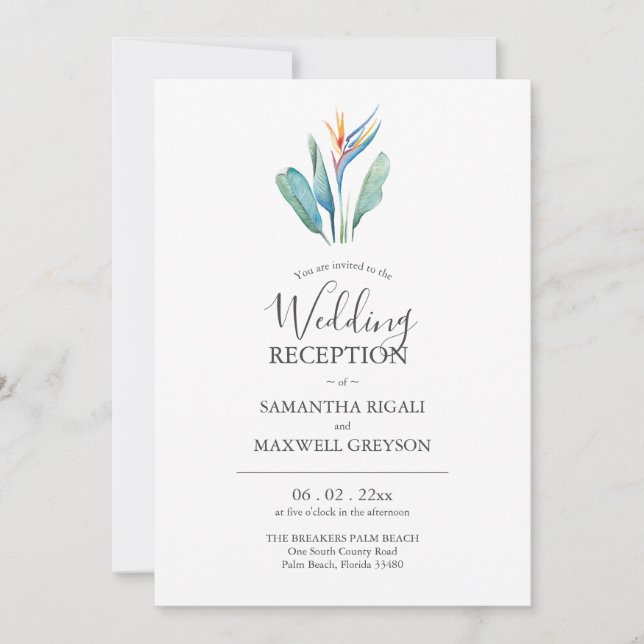 Invitaciones de boda solo para recepción tropical (Anverso)