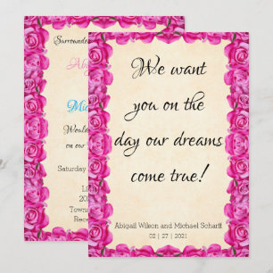 Invitaciones de boda soñadoras con rosas rosadas