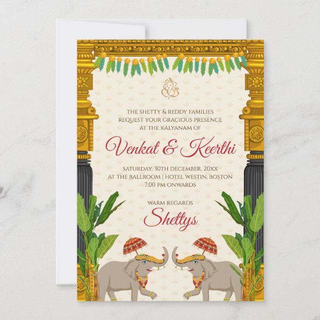 Invitaciones de boda telugu Boda del sur de la Ind (Anverso)