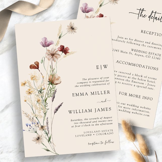 Invitaciones de boda todo en uno con flores boho (Boho Floral All-In-One Wedding Invitations
)