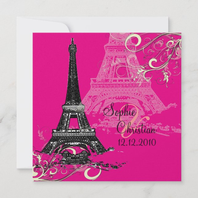Invitaciones de boda Torre Eiffel + espirales (Anverso)