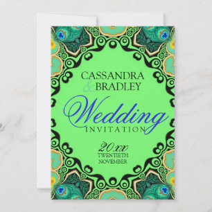 Invitaciones de boda tribales de mariposa pavo rea