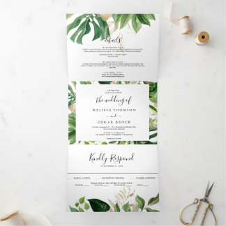 Invitaciones de boda trifásica moderna - Tropica d
