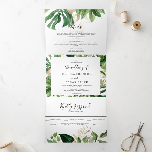 Invitaciones de boda trifásica moderna - Tropica d (Interior)