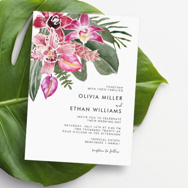 Invitaciones de Boda Tropicales Coloridas (Colorful Tropical Floral Wedding Invitations by Painted Paperie)
