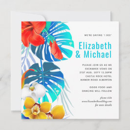 Invitaciones de boda tropicales con hojas abstract
