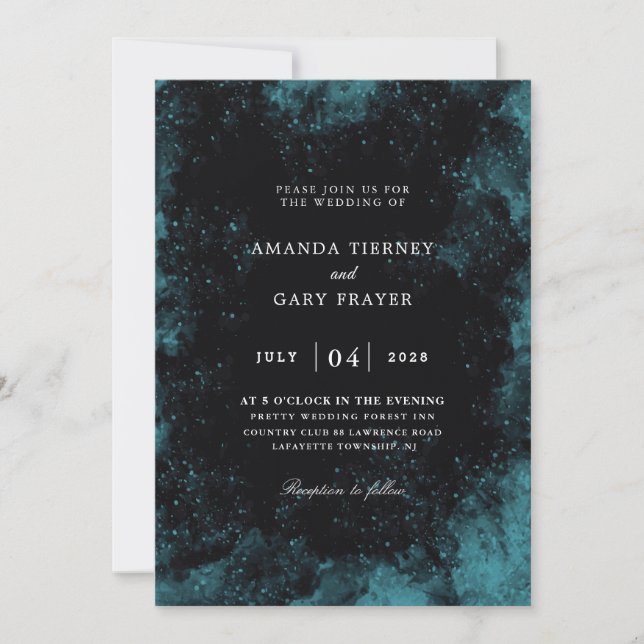 invitaciones de boda turquesa y negra (Anverso)