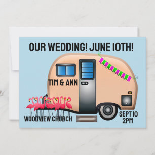 INVITACIONES DE BODA ÚNICAS DE RETRO PINK CAMPER