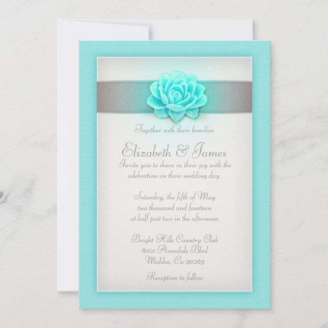 Invitaciones De Boda Verde azulada Y Plata (Anverso)