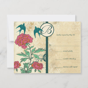 Invitaciones de boda Vintage Birds Damask Cabbage 