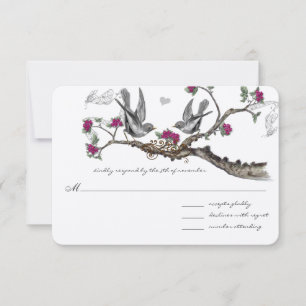 Invitaciones de boda vintage de pájaros en fucsia