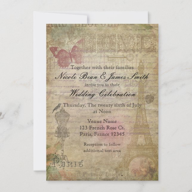 Invitaciones de boda Vintage Paris Chic para fiest (Anverso)