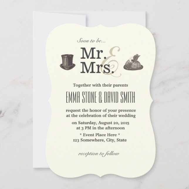 Invitaciones de boda vintage Sr. & Sra. (Anverso)