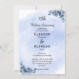 Invitaciones de boda y aniversario florales azules
