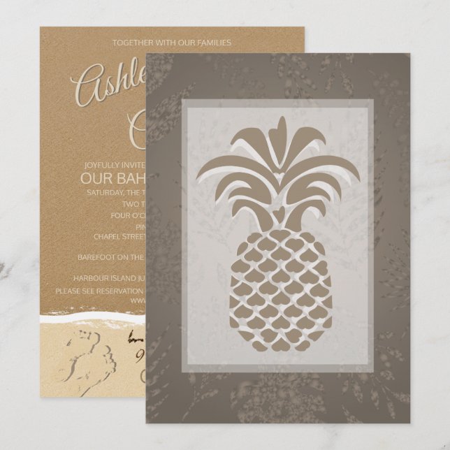 Invitaciones de bodas a la piña tropical (Anverso / Reverso)
